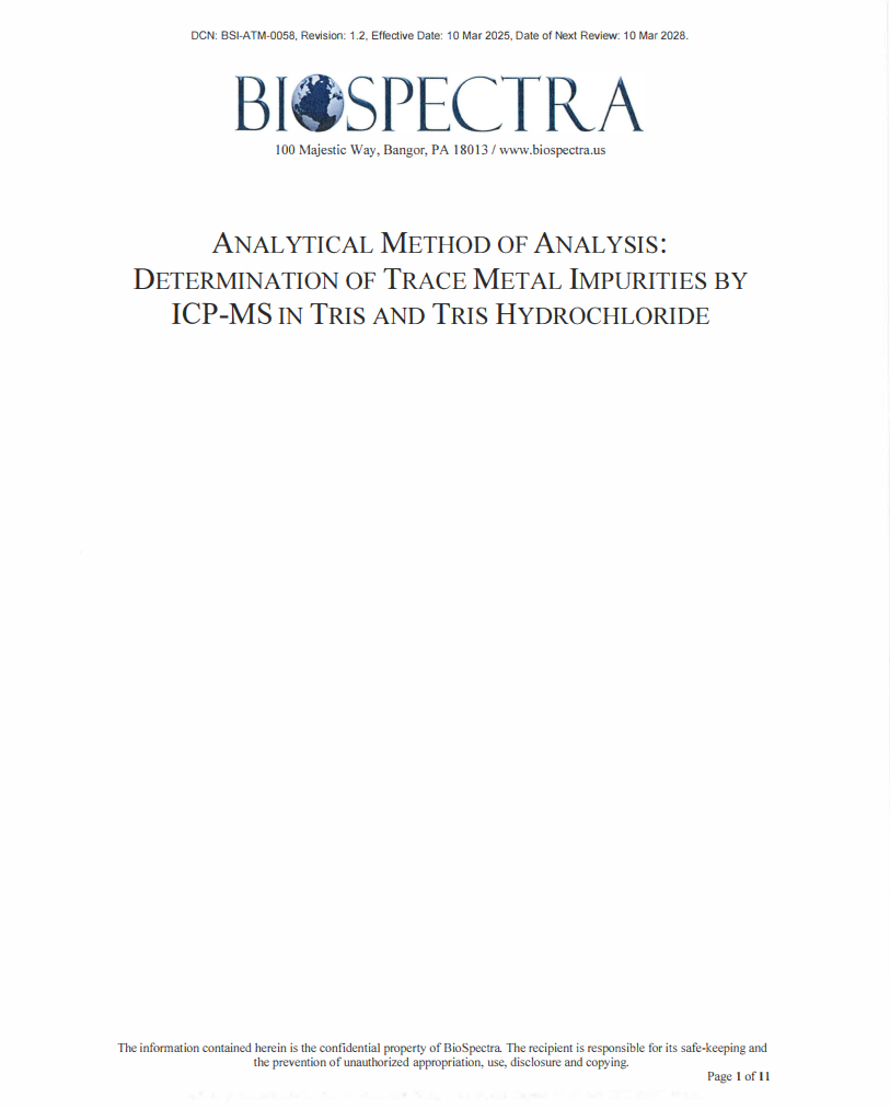 Analytical Method of Analysis - Determination of Trace Metal Impurities by ICP-MS in Tris and Tris Hydrochloride