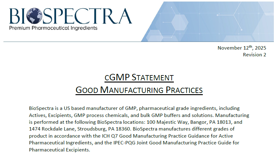 cGMP Statement