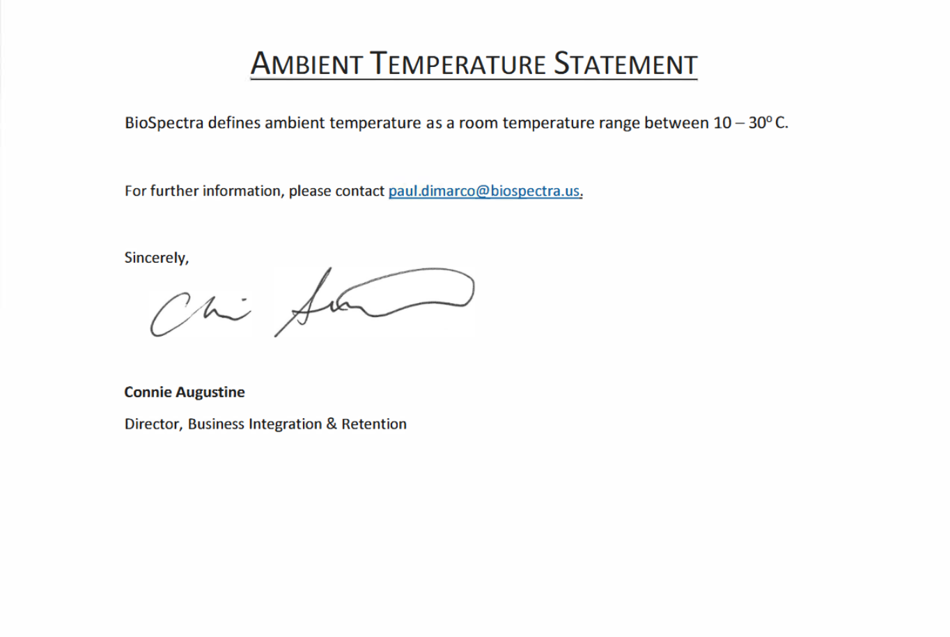 Ambient Temperature Statement